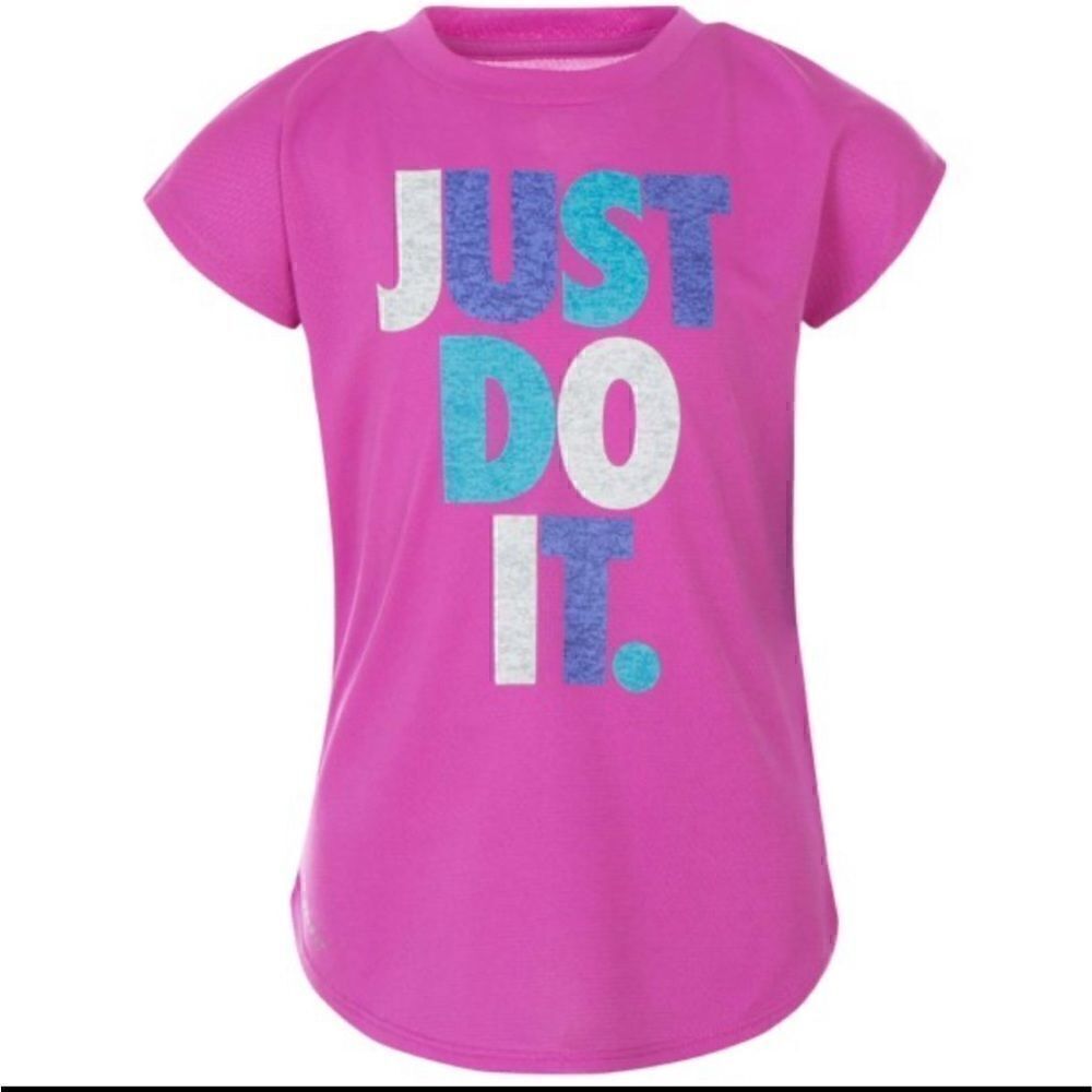 Girls Nike The Nike Tee Dri Fit Short Sleeve Purple ' Just Do It ' Shirt XS 4